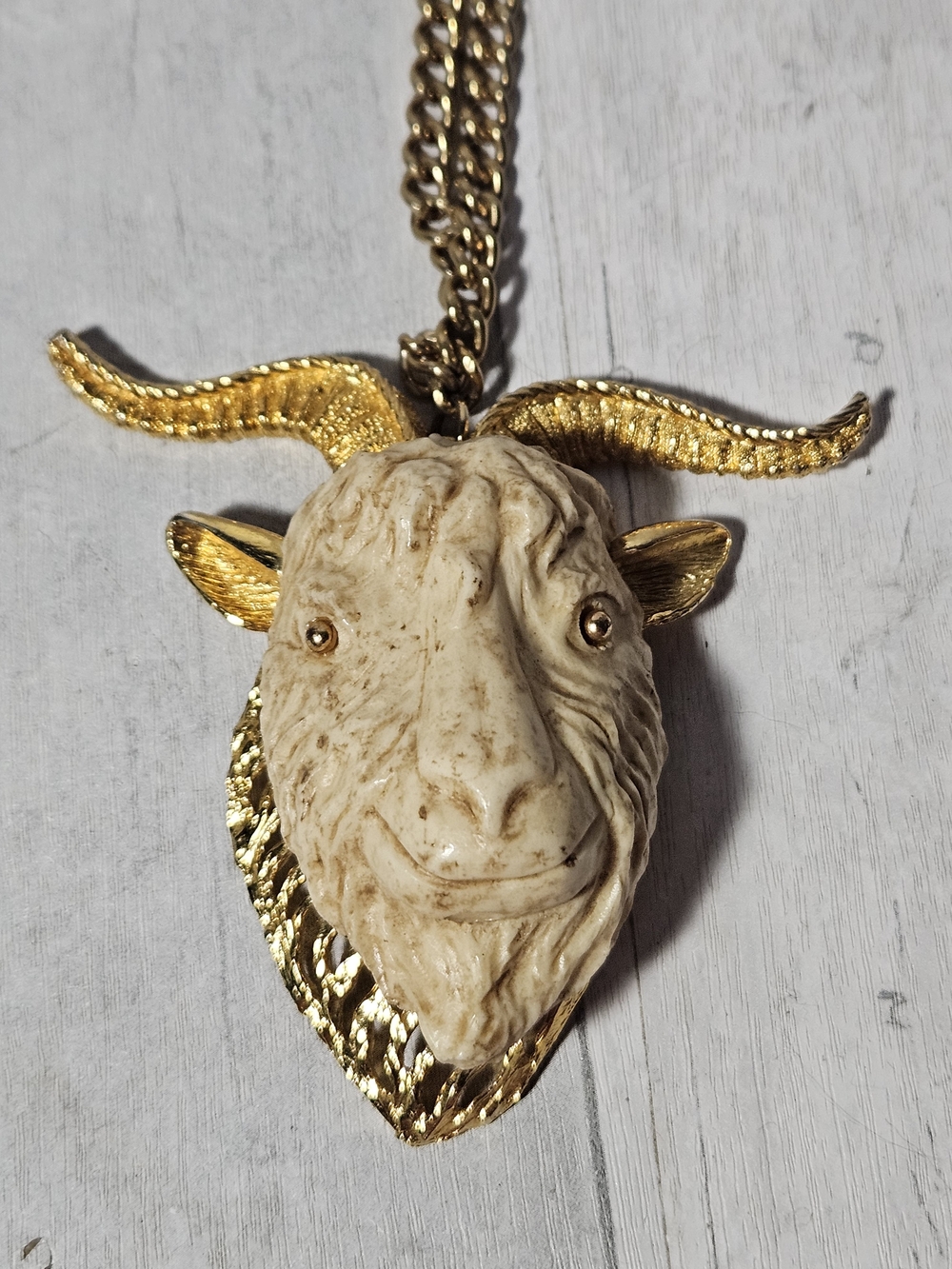 Vintage 1970s Luca Razza Capricorn Goat Head Pendant Necklace